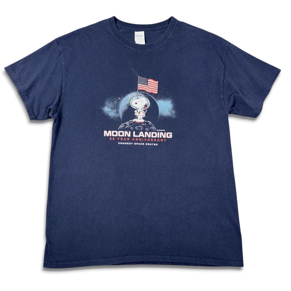 Snoopy Moon Landing 50th Anniversary Kennedy Space Center Tee 2018 L Navy Blue